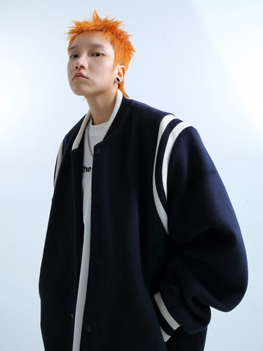 雅痞氛围组毛呢针织螺纹棒球夹克