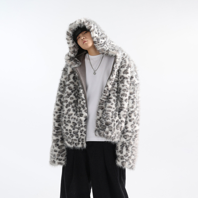 毛绒座山雕连帽短款环保皮草外套