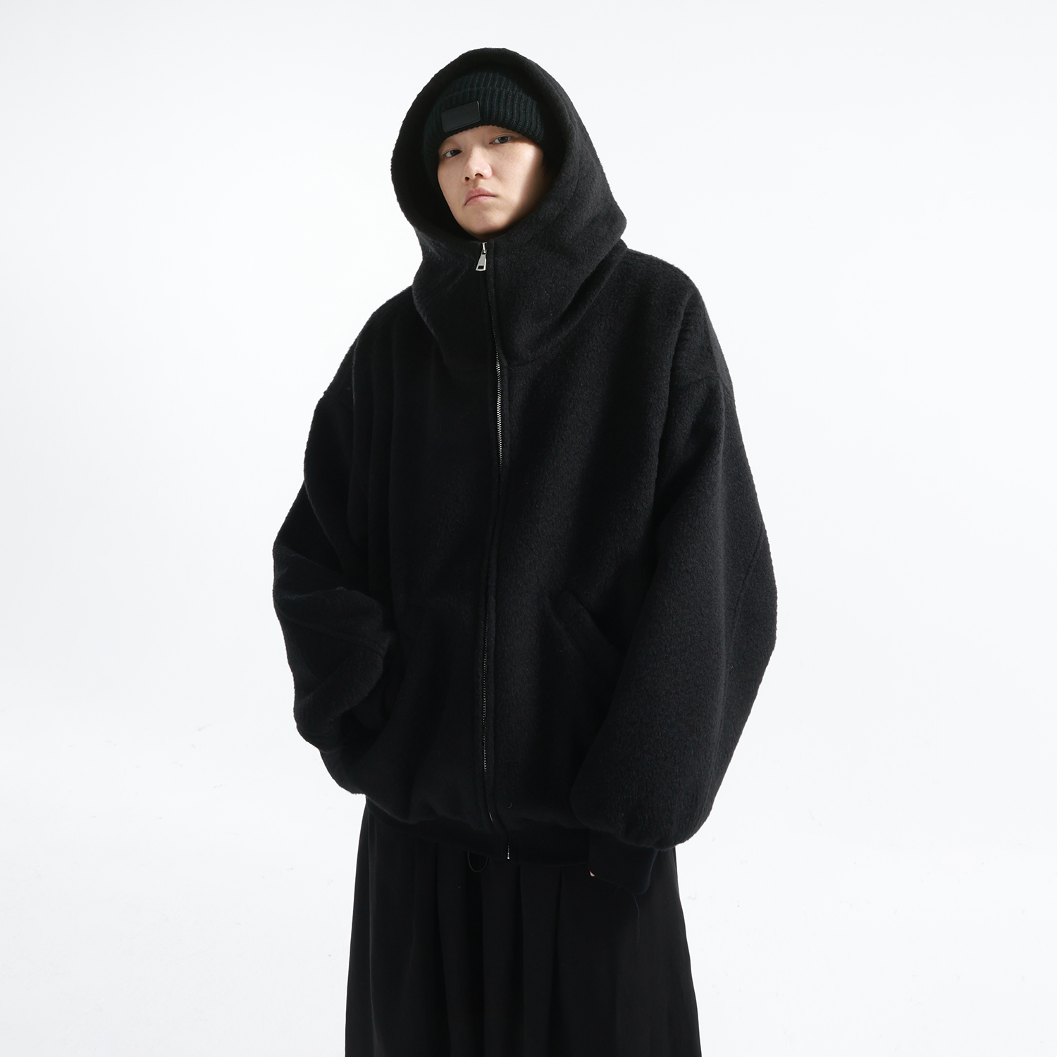 800克毛呢O型夹克超宽松连帽外套