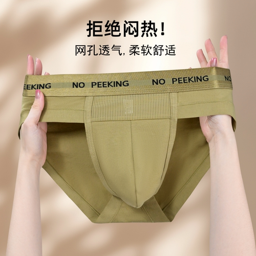 性感网孔男士三角内裤中腰棉质U凸囊袋青年男生短裤透气抑菌裤衩