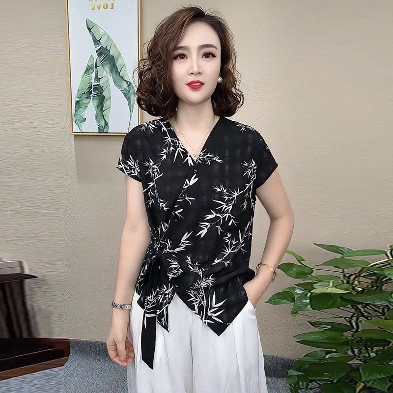 时尚V领衬衫女2025夏季新款时髦洋气收腰显瘦减龄气质百搭上衣潮