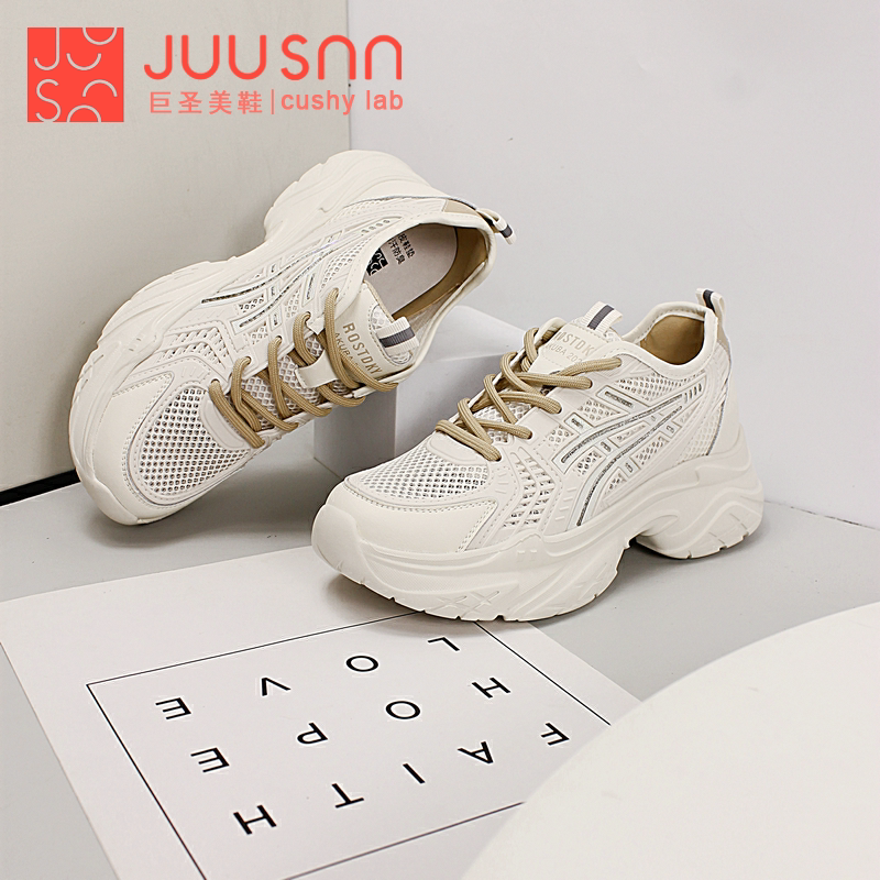 巨圣休闲鞋2023春夏季新款欧美坡跟透气运动鞋中跟学生鞋跑步鞋女