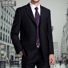 黑色三扣外套春秋大码 男士 商务休闲上班西装 中年职业正装 西服套装