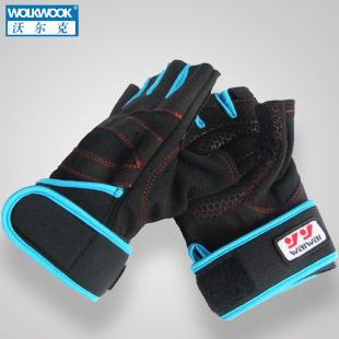 沃尔克新款 健身运动型半指手套强劲举重哑铃单车透气加长护腕 男士
