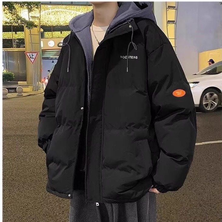 棉衣男冬季新款港风外套棉袄潮牌加厚连帽棉服宽松面包服男士笑脸