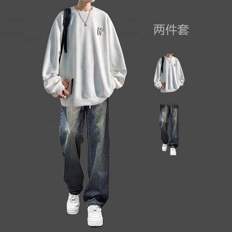 休闲套装男学生潮流宽松圆领卫衣