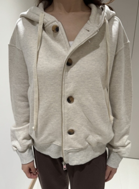 01017-Nottingham韩国东大门纽扣拉链连帽衫外套 现货秒发