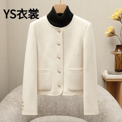双面羊绒大衣女2025秋冬新款短款高端小个子显瘦圆领纯羊毛呢外套