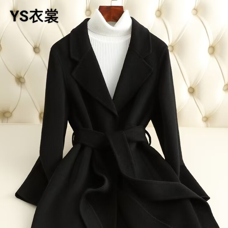 高端纯色双面羊毛大衣女中长款修身气质小个子羊毛呢外套女秋冬季