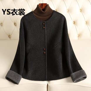 双面羊绒大衣女短款2025秋冬新款高端小个子圆领羊驼毛毛呢外套女