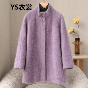 2026冬季新款气质山羊绒拉绒大衣女中长款立领小个子高端毛呢外套
