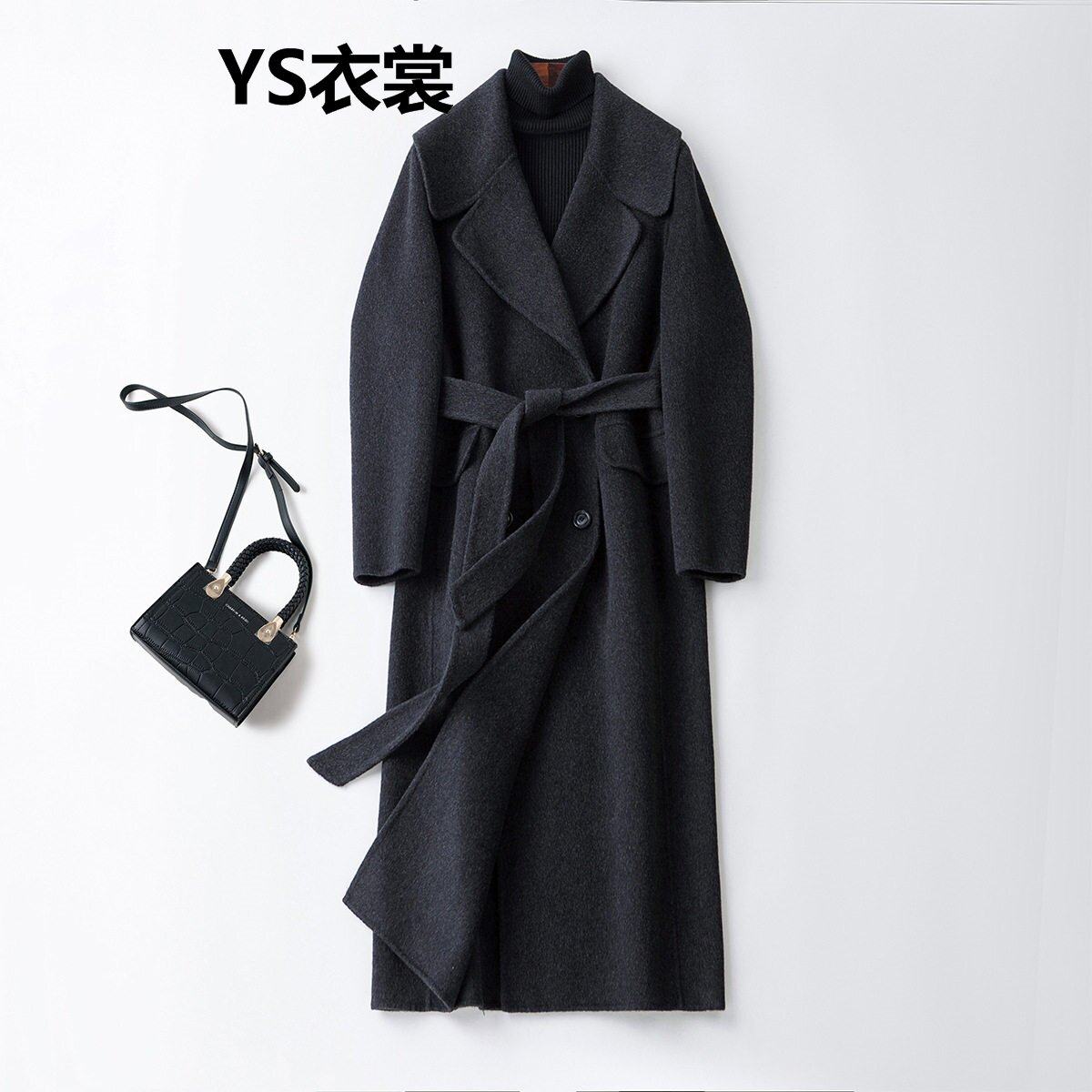 2025新款高级感双面羊绒大衣女长款时尚修身正肩羊毛呢子西装外套