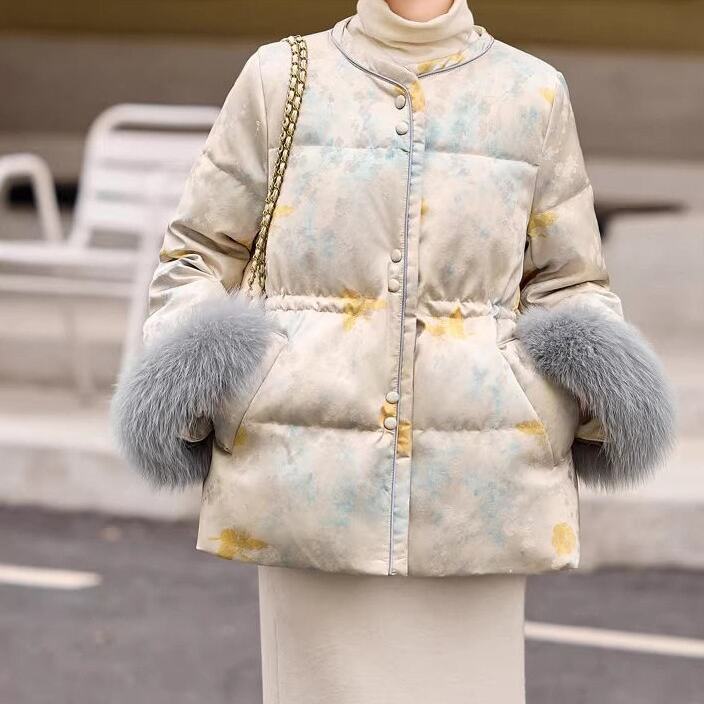 新中式国风羽绒服女短款冬2025新款高端小个子收腰加厚白鸭绒外套