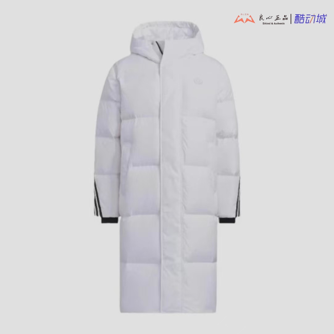 Adidas originals LONG DOWN Jacket 白色 长款条纹羽绒服 IU4832