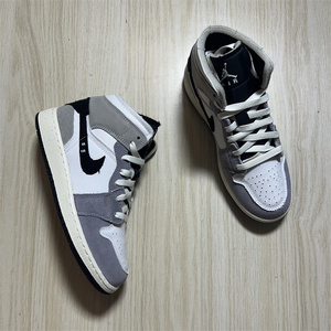 JORADN 1 AJ1 烟灰白女子帆布中帮休闲运动板鞋篮球鞋 FD9091-002