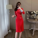 中国风连衣裙开叉显瘦修身 加绒款 新中式 300斤女装 裙子 春秋冬大码