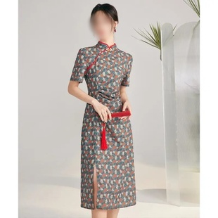 复古裙子夏季 新中式 改良旗袍中长款 300斤女装 国风微胖连衣裙 大码