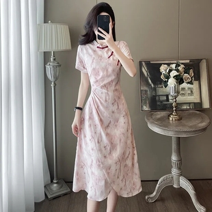 夏新款 300斤女装 国风2025连衣裙收腰改良旗袍气质裙子 大码 新中式
