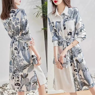 大码胖mm中长款衬衫连衣裙女2026春秋新款小香风气质修身收腰裙子