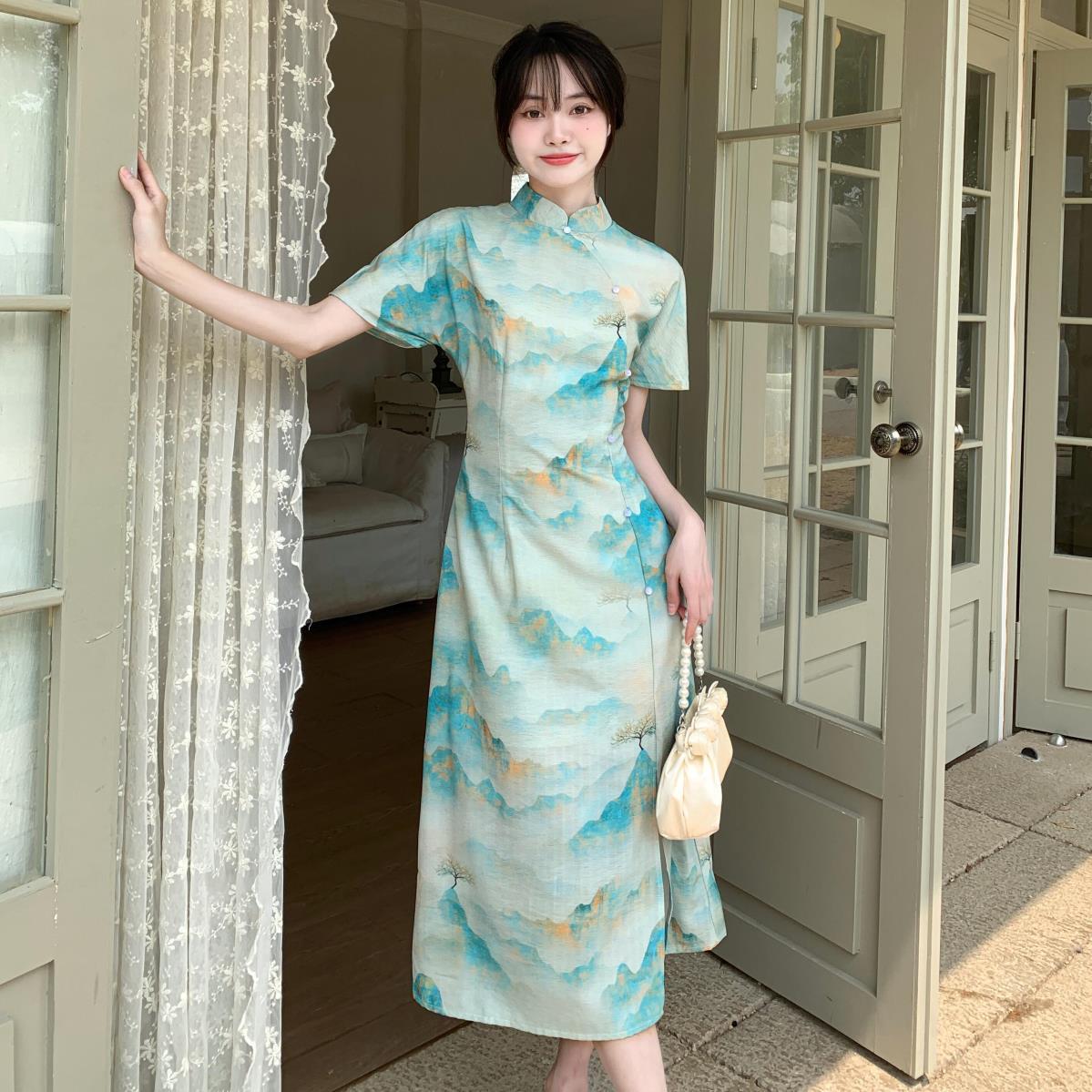 大码女装300斤新中式裙子新款改良旗袍夏复古民族风胖MM连衣裙女
