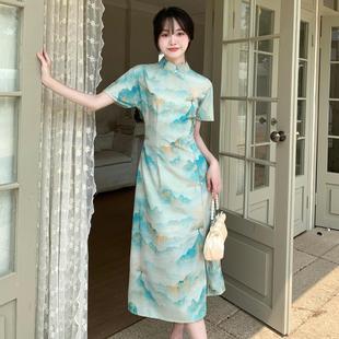 裙子新款 300斤新中式 改良旗袍夏复古民族风胖MM连衣裙女 女装 大码