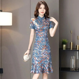 改良旗袍大码 碎花民族风连衣裙 300斤裙子女2024夏显瘦遮肉中长款