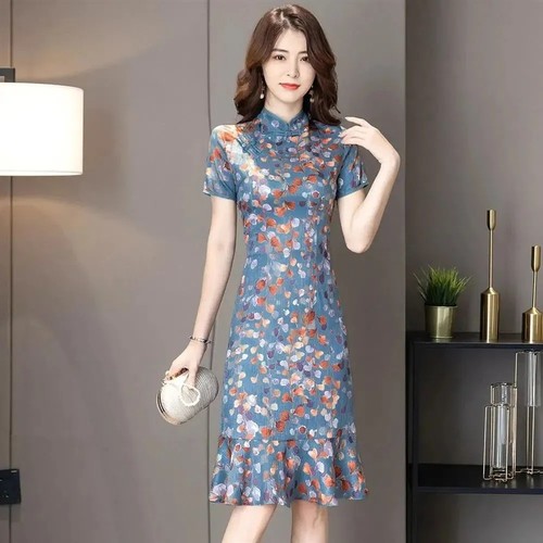 改良旗袍大码300斤裙子女2024夏显瘦遮肉中长款碎花民族风连衣裙