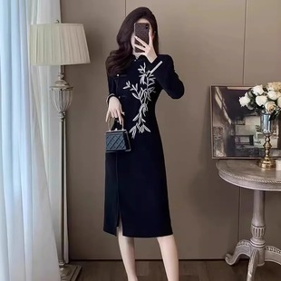 国风中长款 春秋冬季 连衣裙新款 300斤女装 裙子 改良旗袍大码 新中式