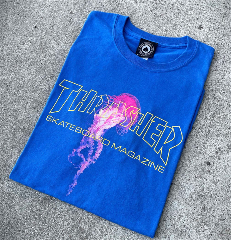 【新款配色】thrasher atlantic drift 美版 宝蓝色水母火焰短袖
