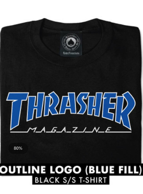 【新款】Thrasher Outlined 美版 黑蓝字母火焰印花街头短袖T恤