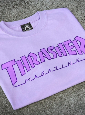 【特别配色】Thrasher Outlined 美版 薰衣草香芋紫火焰短袖T恤