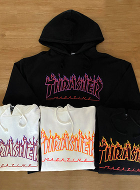 【羔羊House】Thrasher 日版限定配色镂空火焰连帽卫衣帽衫情侣