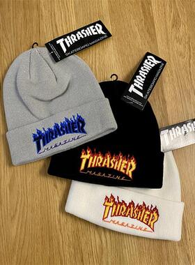 【羔羊House】Thrasher 日版火焰刺绣冷帽针织毛线帽滑雪帽情侣