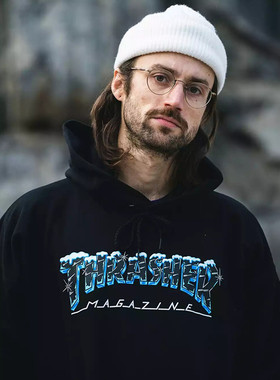 【羔羊House】Thrasher Black Ice美版 冰雪雪花火焰加绒卫衣帽衫
