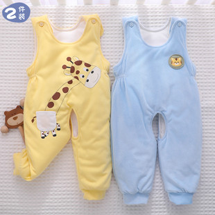 外穿加厚保暖薄棉背带裤 夹棉一岁宝宝春冬款 子 秋冬季 新生婴儿棉裤