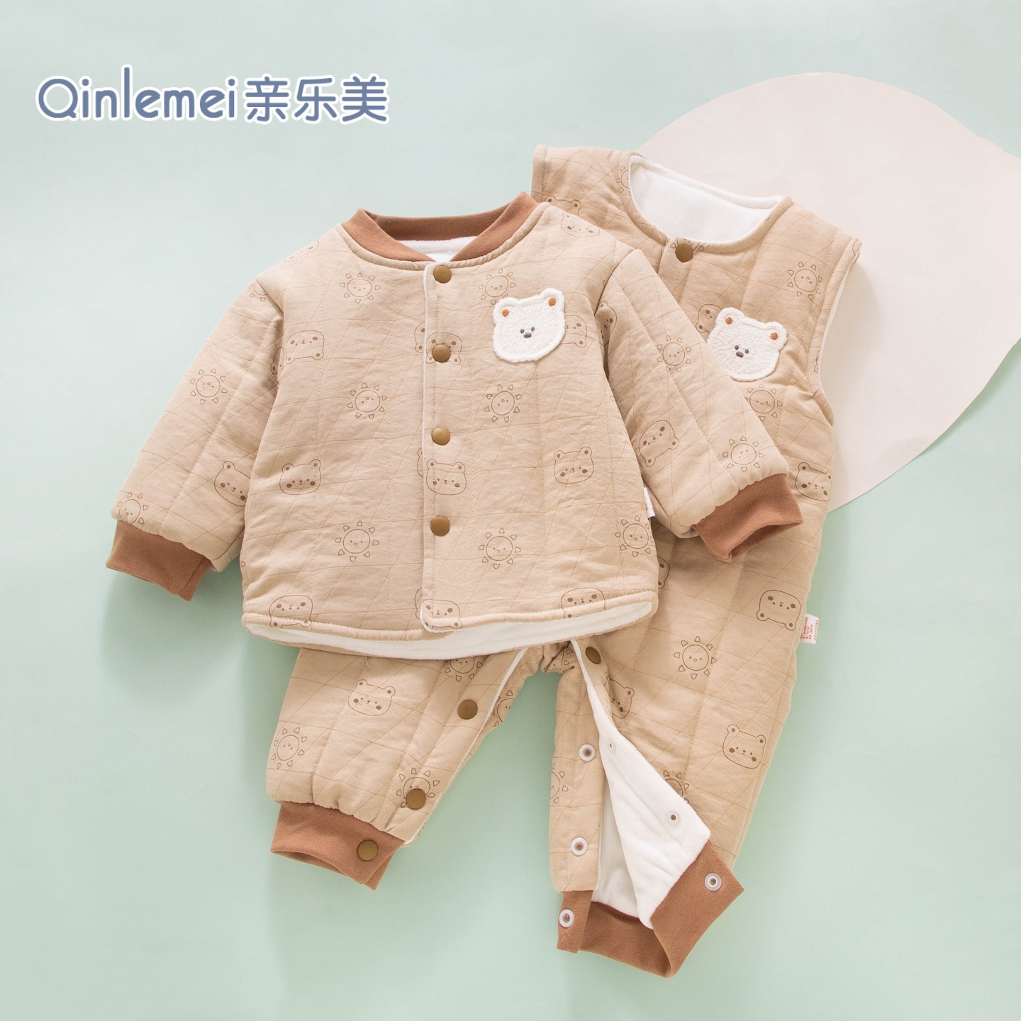 新生婴儿夹棉衣服秋冬季棉服加厚外出冬装幼儿宝宝背带裤分体套装