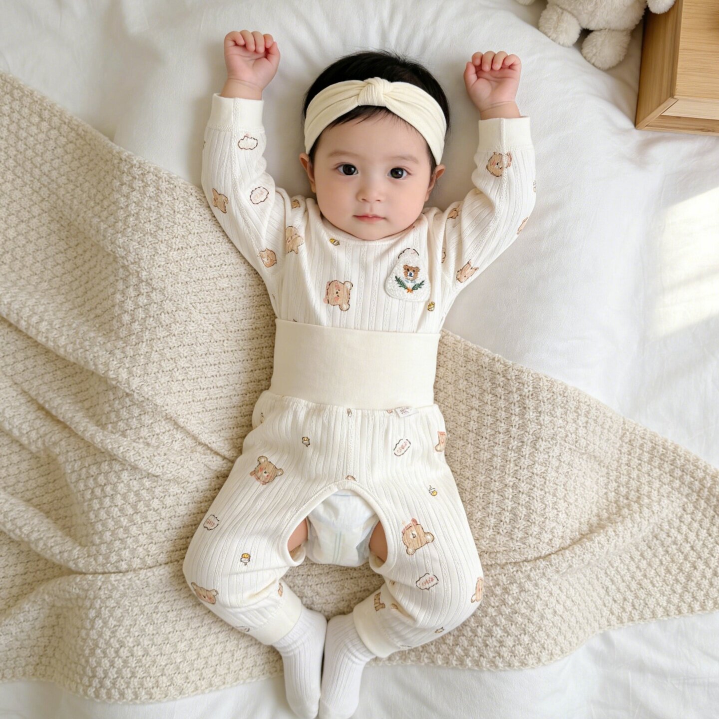 婴儿分体套装纯棉打底新生宝宝高腰开裆秋裤幼儿秋衣春秋保暖内衣