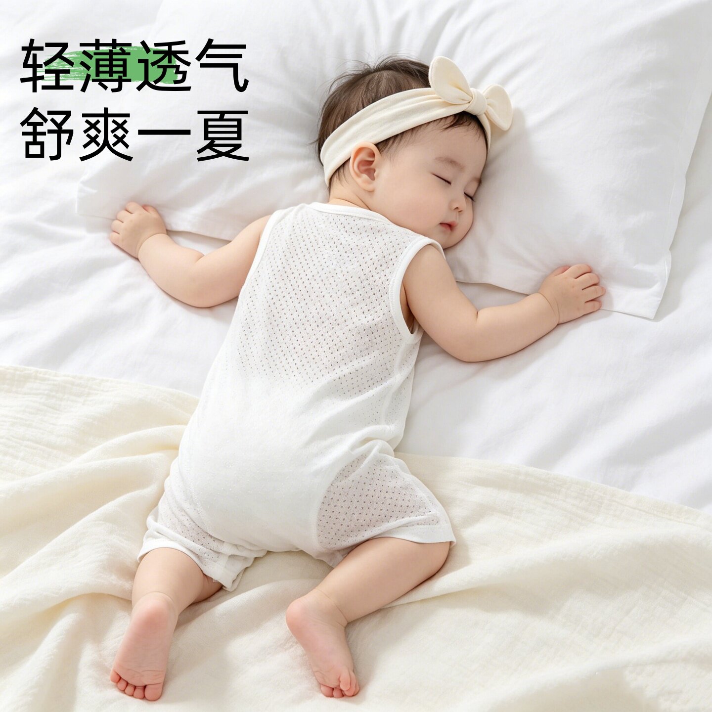 新生婴儿纯棉连体衣服夏季薄款a类宝宝幼儿背心夏天睡衣无袖夏装