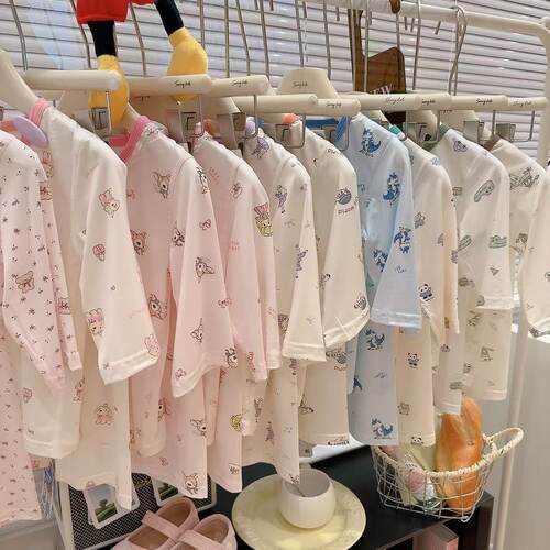2026新款儿童夏季无痕天丝家居服薄款七分袖裤男女童空调睡衣套装