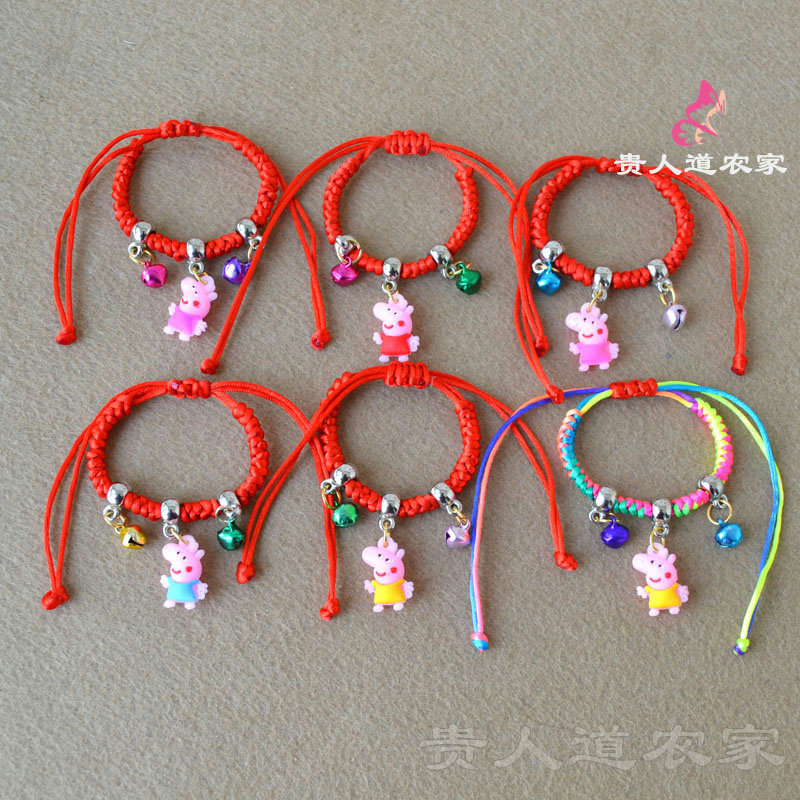 手工编织软胶卡通小猪红绳手链