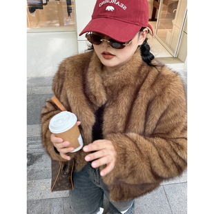 皮草 仿真狐狸毛高质感渐层短款 阿周家大码 芬兰极光琥珀&初雪