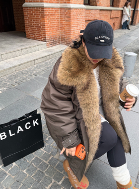 阿周家大码【冬日战衣】JU大可拆卸毛领90白鸭绒羽绒工装派克服