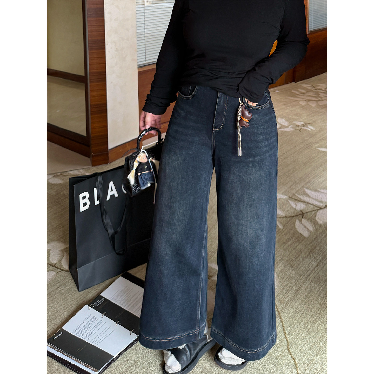 阿周家大码【百搭法棍裤】加绒小阔腿9分原色水洗牛仔裤 送配件