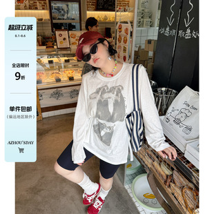 长袖 阿周家大码 胖MM宽松显瘦薄款 微胖女装 上衣 印花防晒T恤女夏季