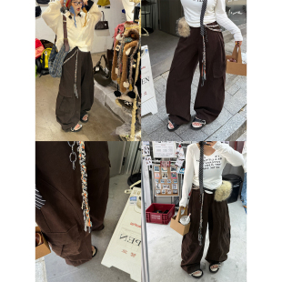 裤 胖MM重工砂洗水洗棉立体口袋工装 送编织腰带 微胖秋季 阿周家大码