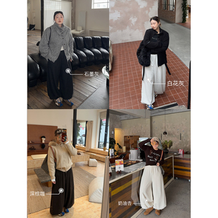 AZHOUSDAY阿周家“荃员自留裤”呢感针织百搭松紧束脚休闲裤