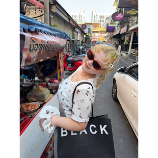 印花显瘦修身 高质感棉数码 弹力圆领T恤送发圈 猫狗日记 阿周家