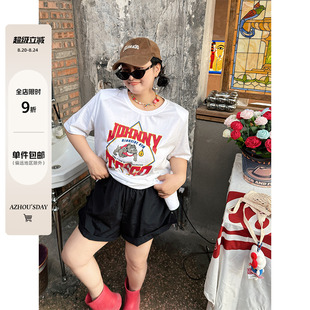 微胖女装 女夏季 阿周家大码 设计感休闲短裤 胖MM宽松显瘦薄款 热裤