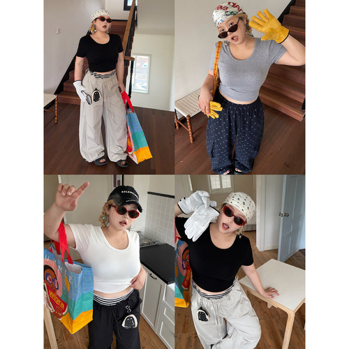 AZHOUSDAY阿周家“soft瘦瘦t”羊绒棉软糯糯显瘦欧美紧身修身T恤