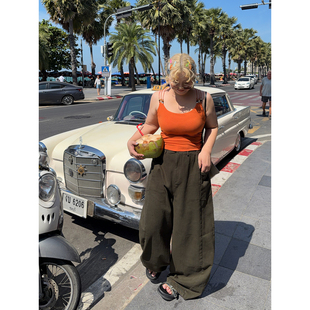 阿周家“本命雅痞裤”个性分割线重磅设计100%棉水洗高腰弯刀裤子